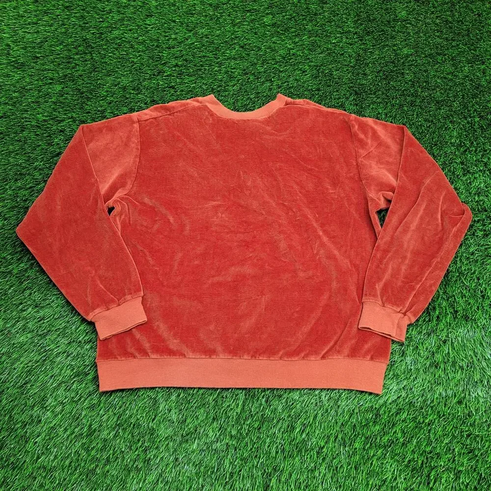 Vintage 80s Velour Sweater Womens Large 21x21 Boxy Burnt-Orange - Picture 2 of 10
